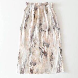 BABATON Aritzia Cream and Brown Patterned Midi Skirt, Size XS